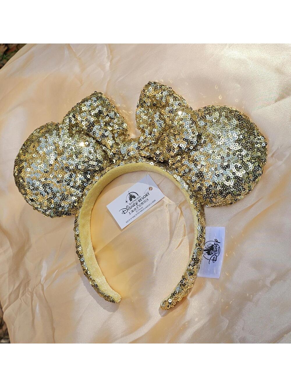Gold Sequin Bow Minnie Ears Headband Sparkly Bling NWT - Picture 3 of 4